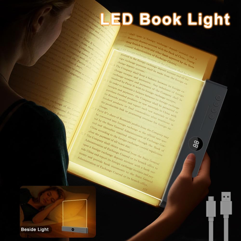 Rechargeable LED Book Reading Light with Timer Display, 3 Color Modes, Dimmable