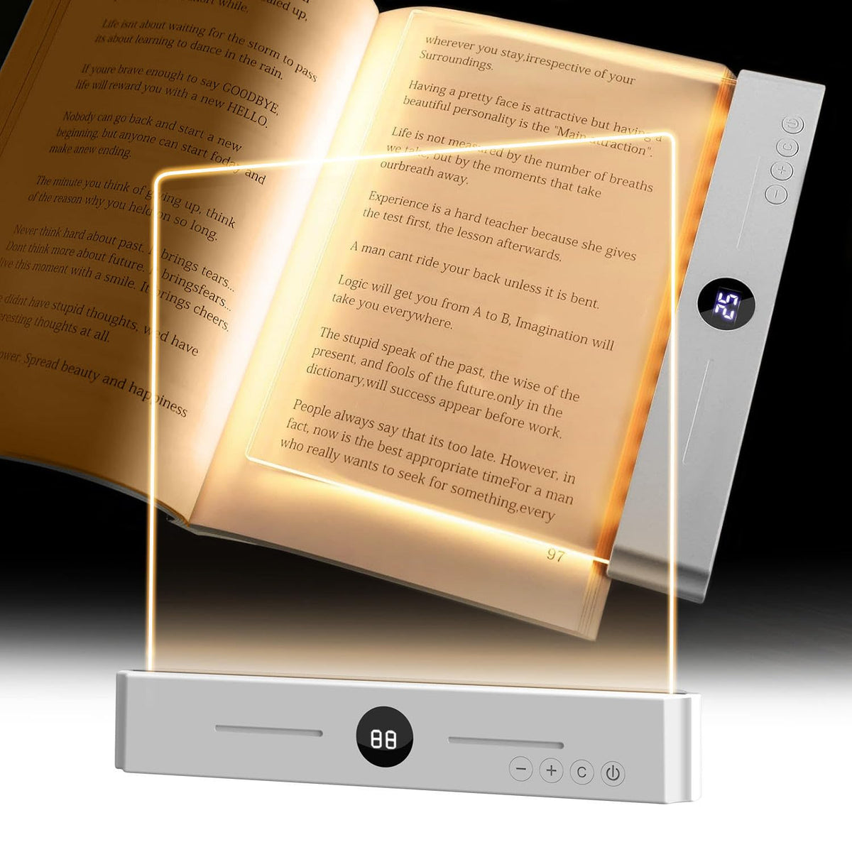 Rechargeable LED Book Reading Light with Timer Display, 3 Color Modes, Dimmable