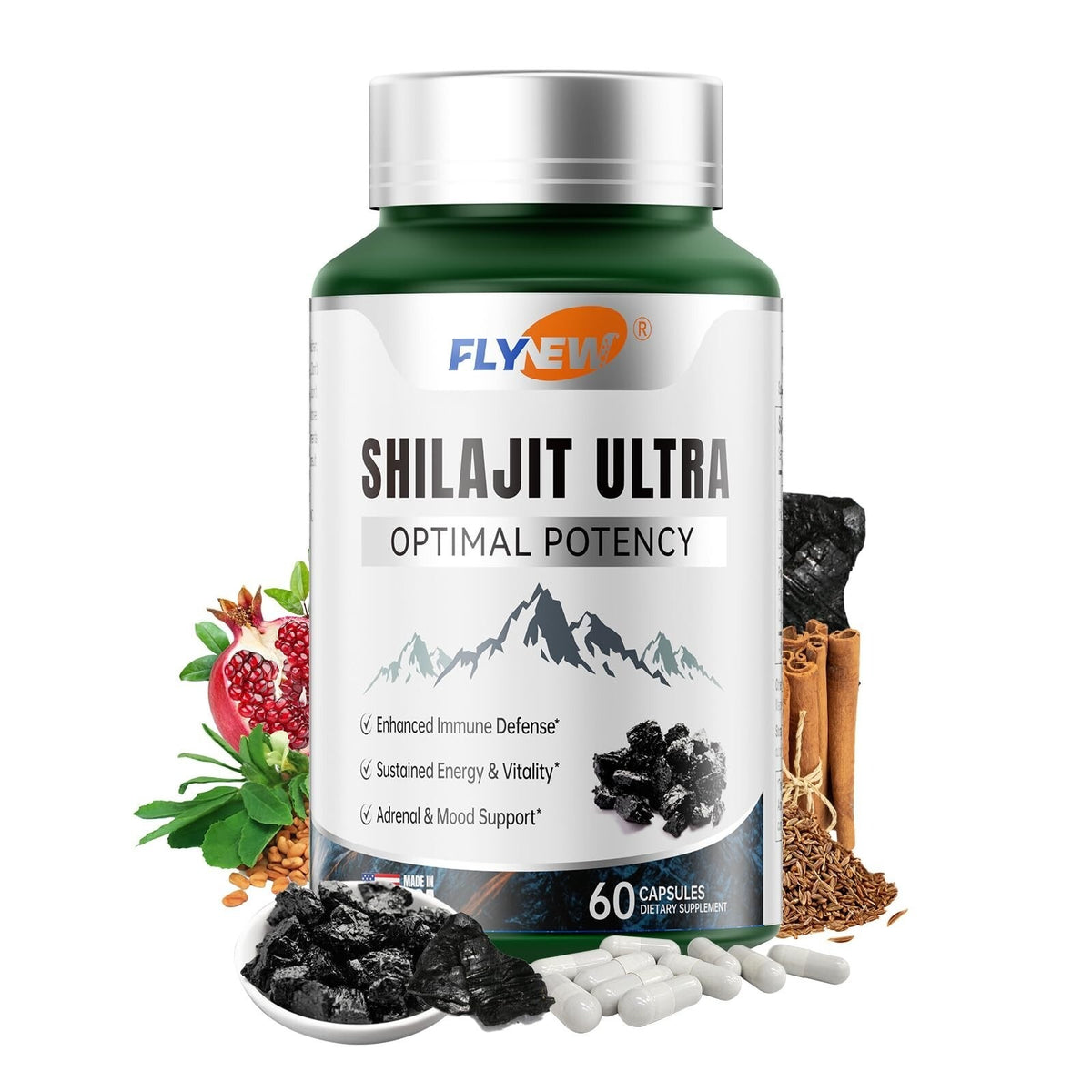 Flynew Shilajit Ultra Optimal Potency Extract with L-Arginine Supplement