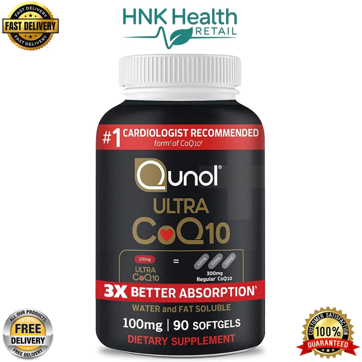 Qunol Ultra CoQ10 100mg Softgels 90 Count 3X Better Absorption