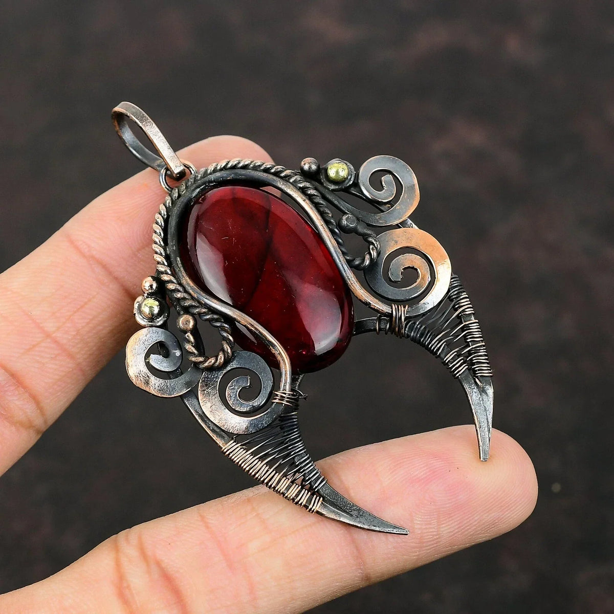 Red Fire Labradorite Wire Wrapped Pendant 2.87" – Handcrafted Copper Gemstone Jewelry