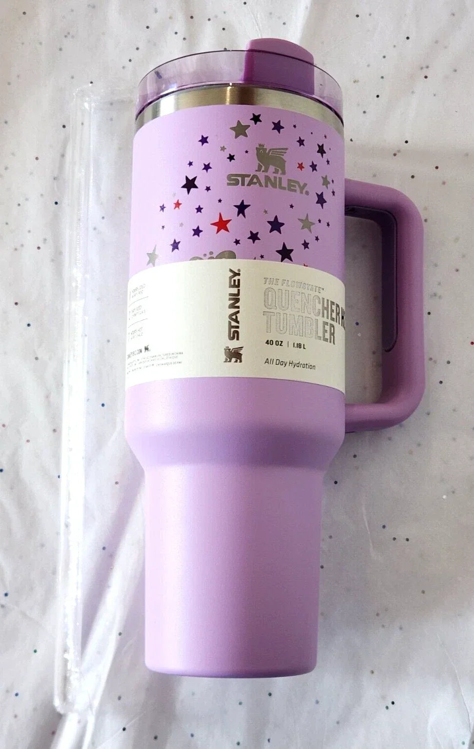 Stanley 40oz Purple Stars Tumbler Quencher H2.0 FlowState 2024 Edition