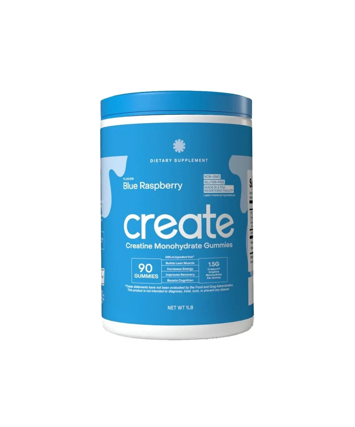 Create Creatine Gummies 1.5g Focus Strength Endurance Vegan Blue Raspberry 90ct