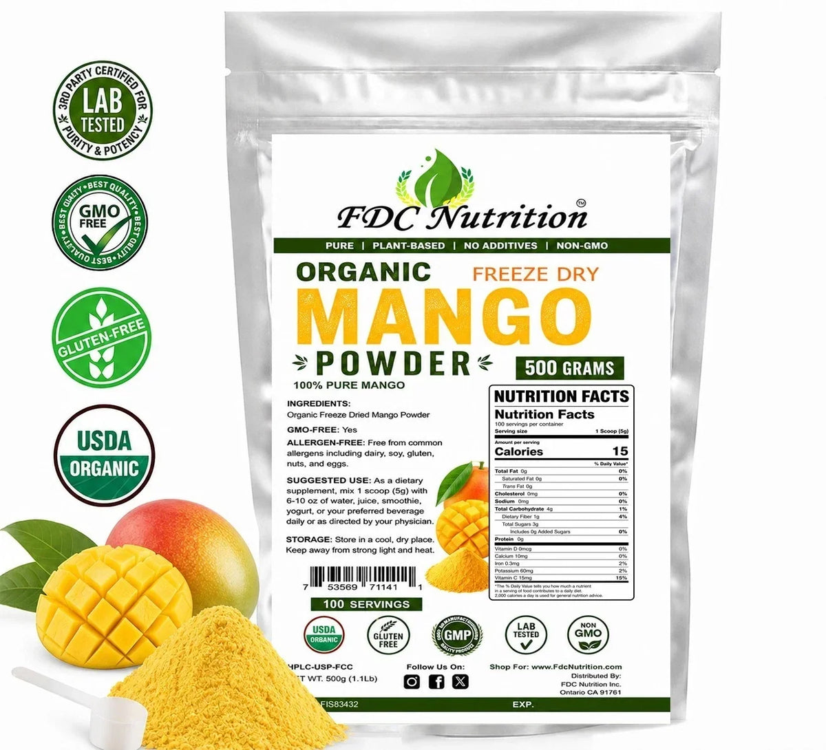 Organic Mango Powder Freeze Dried Pure Fruit Vegan Non GMO Superfood