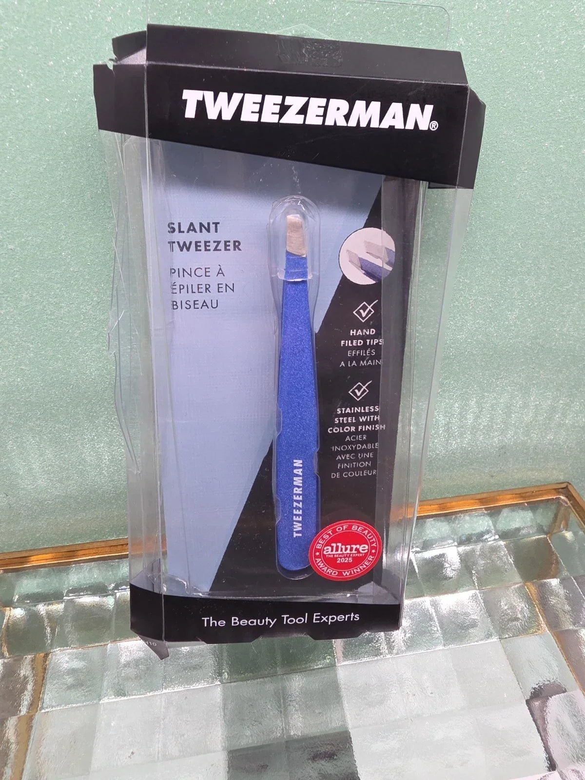 Tweezerman Slant Tweezer Blue Granite Sky Stainless Steel 1230-GSR Imperfect Packaging
