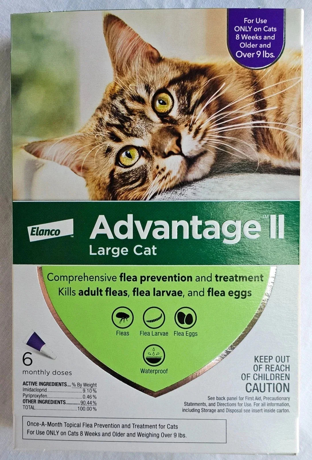 Advantage II Large Cat Flea Treatment Over 9 lbs 6 Doses 6 Month Supply