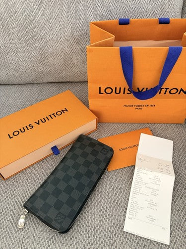 Louis Vuitton N63095 Damier Graphite Brazza Long Wallet Black Gray