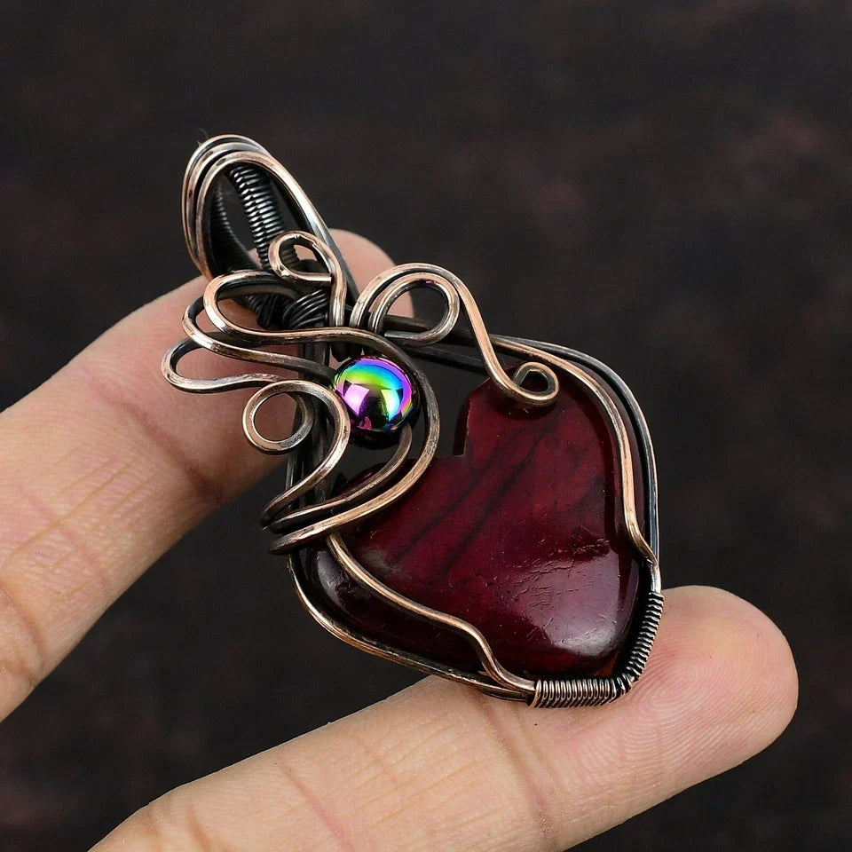 Red Fire Labradorite Pendant – Handmade Copper Wire Wrapped Gemstone Jewelry