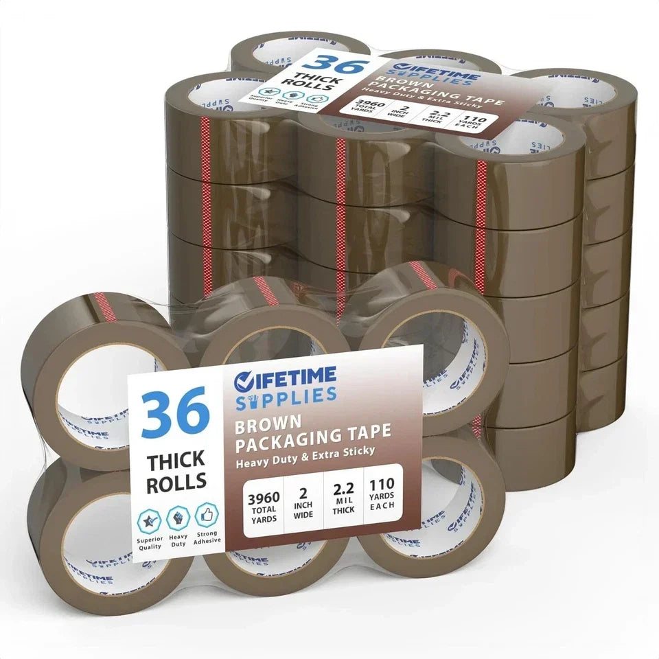 Packing Tape 2" x 110 Yd – Clear or Brown Heavy Duty Shipping & Box Sealing Tape, 6 or 36 Rolls