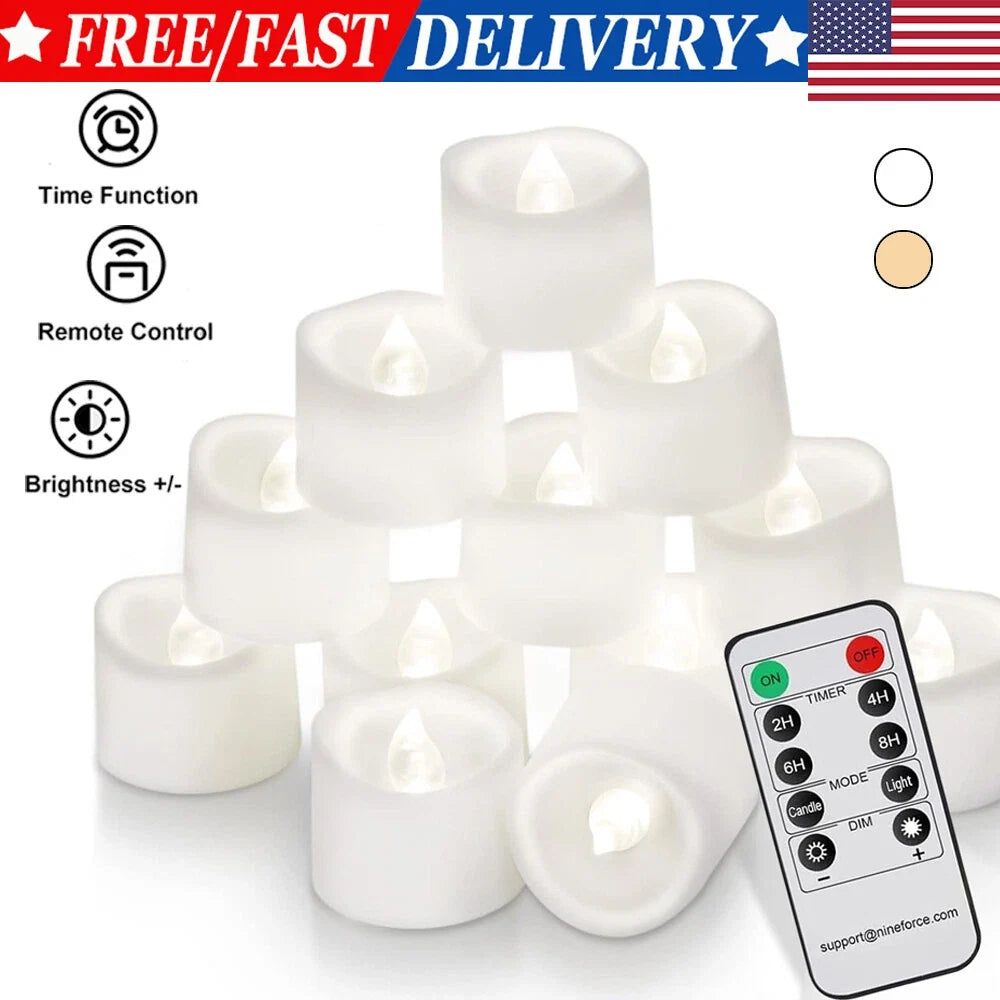 LED Flameless Tea Light Candles with Remote & Timer – Battery Powered Votive Lights