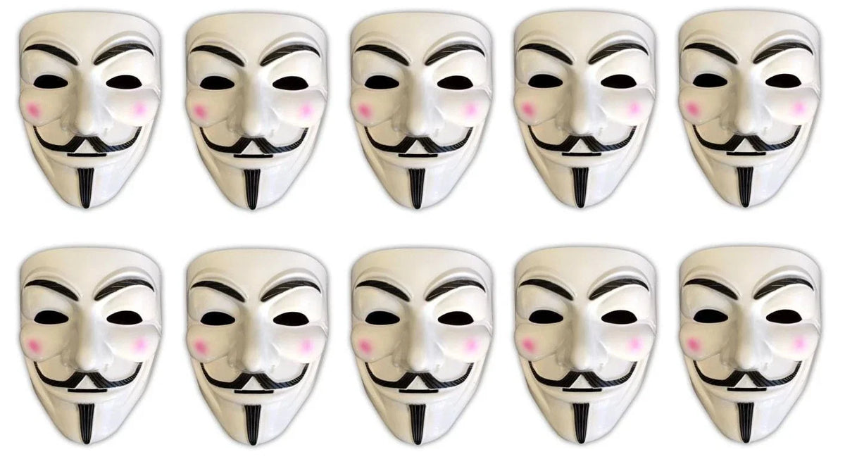 10 Pack V for Vendetta Style Guy Fawkes Masks – Halloween & Carnival Costume Masks