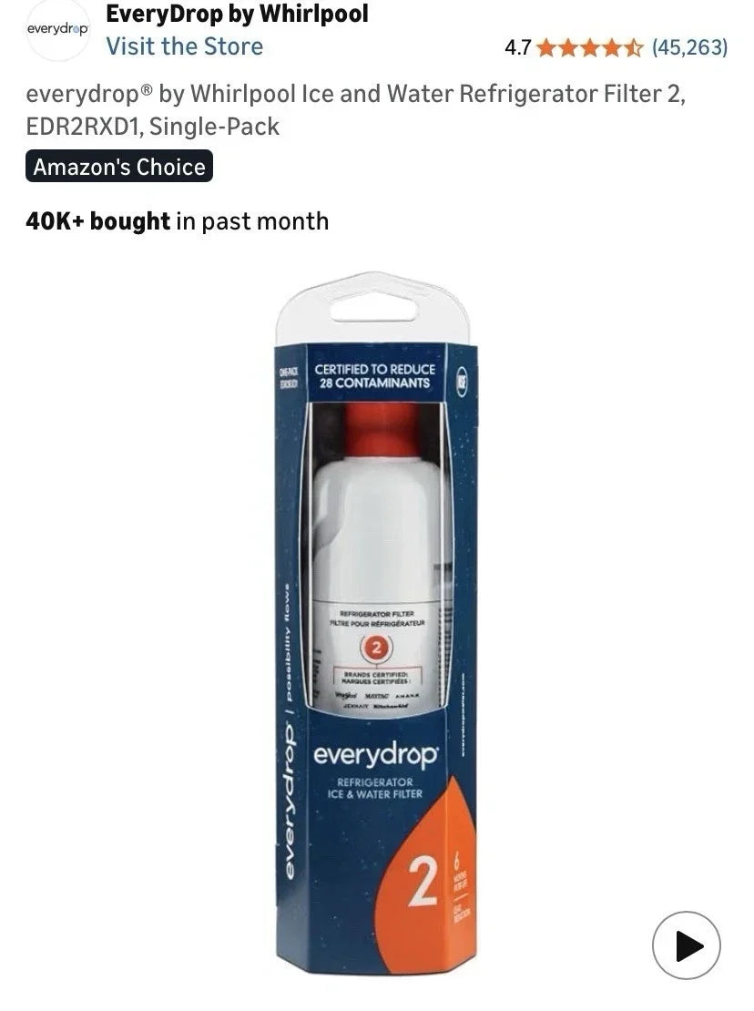 Everydrop by Whirlpool Filter 2 EDR2RXD1 Refrigerator Ice Water Filter 1 Pack