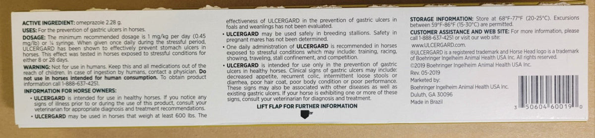 UlcerGard Oral Paste for Horses 1.8 mg/g 4 Dose Syringe 0.22 oz Genuine